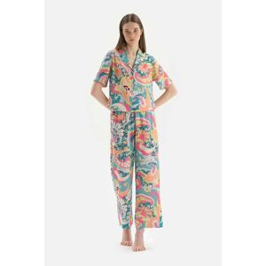 Dagi Multicolour Shirt Collar Floral Woven Pajamas Set