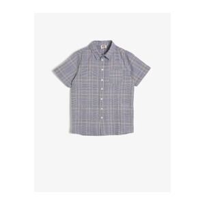 Koton Checked Patterned Classic Collar Shirt with One Pocket and Short Sleeves.