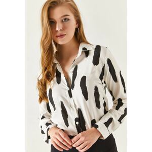 armonika Women's Black Brush Pattern Long Sleeve Shirt