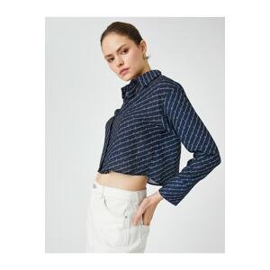 Koton Crop Satin Shirt Text Printed