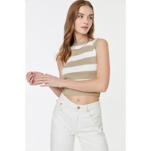 Trendyol Stone Crop Striped Knitwear Blouse