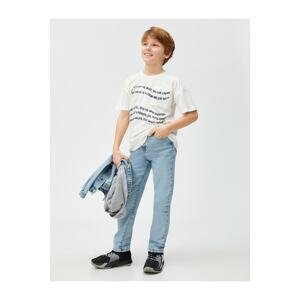 Koton Jeans Straight Leg Regular Waist Cotton - Straight Jeans with an Adjustable Elastic Waist.