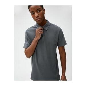 Koton Polo Neck T-Shirt with Textured Buttons Slim Fit Short Sleeve