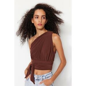 Trendyol Dark Brown Crop Knitted Accessorized Bustier