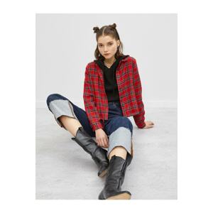 Koton Checked Tie Waist Crop Shirt