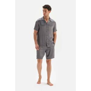 Dagi Gray Short Sleeve Jacquard Satin Groom Pajamas Set