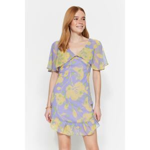 Trendyol Lilac Straight Cut Mini Woven Floral Flounce Woven Dress