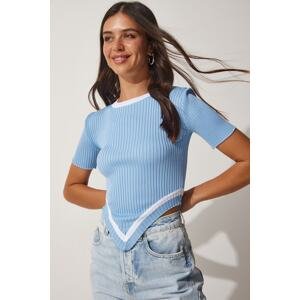 Happiness İstanbul Women's Sky Blue Asymmetrical Cut Crop Knitwear Blouse