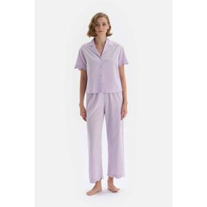 Dagi Lilac Sleeve And Leg Detailed Viscose Pajamas Set