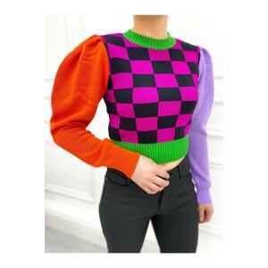 Dilvin 10160 Crew Neck Colorful Sweater - Multi Navy Blue
