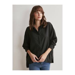 Jimmy Key Women's Black Loose-fitting Low-cut Low Back Long Shirt