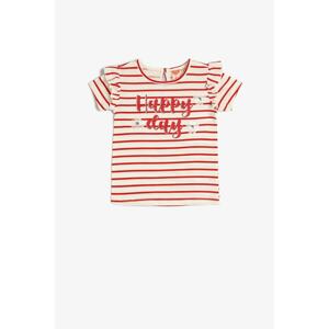 Koton Striped T-Shirt Ruffled Sequin Embroidered Short Sleeve Cotton
