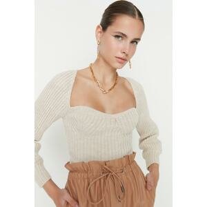 Trendyol Stone Crop Heart Collar Knitwear Sweater