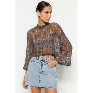 Trendyol Mink Crop Openwork/Perforated Knitwear Sweater