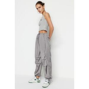 Trendyol Gray Belted Woven Parachute High Waist Woven Trousers