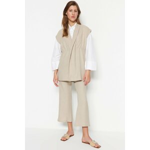 Trendyol Cream Piecing Linen Look Kimono-Pants Set