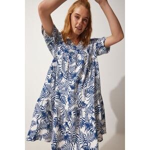 Happiness İstanbul Women's Navy Blue Floral Summer Viscose Flare Dress