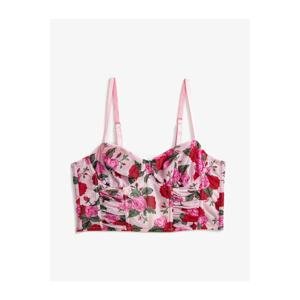 Koton Floral Bralette Bra Unfull Filling Capless Wireless Pleats Pleated