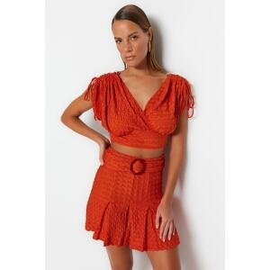 Trendyol Tile Belt Mini Knitted Skirt With Ruffles