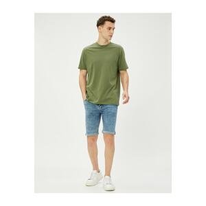 Koton Bermuda Denim Shorts with Fold Detail Pockets Cotton