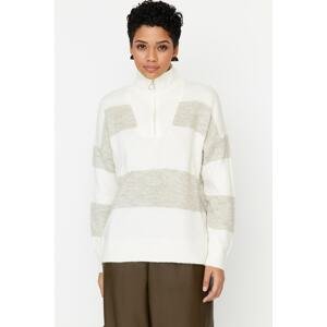 Trendyol Soft Textured Ecru Stand-Up Collar Zippered Knitwear Sweater