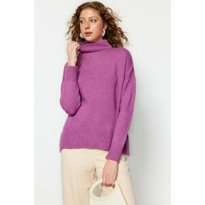 Trendyol Purple Wide Fit Soft Textured Stand-Up Collar Knitwear Sweater