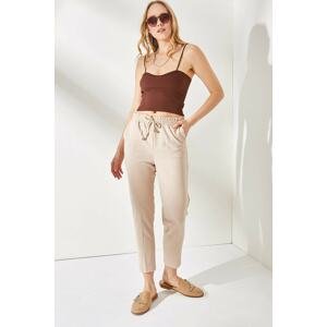 Olalook Women's Stone Waist Elastic Pocket Carrot Trousers