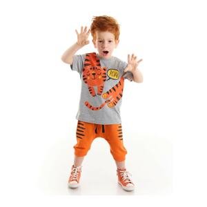 Denokids Roar Tiger Boys Gray T-shirt Orange Capri Shorts Set