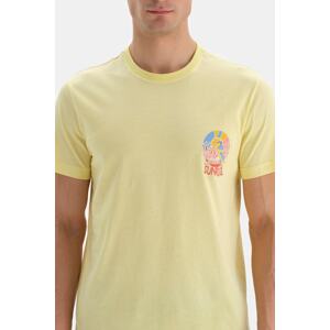 Dagi Light Yellow Crew Neck Printed T-shirt