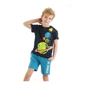 Mushi Planets Boys' Navy Blue T-shirt, Blue Shorts Summer Suit