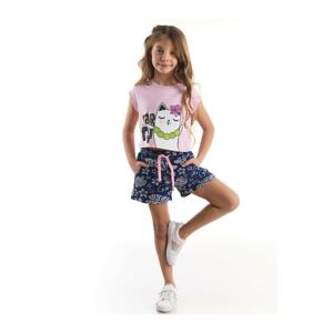 Mushi Hawaiian Cat Girls Crop Top Pink T-shirt Floral Shorts Set