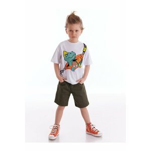 Mushi Boys White Dino Gabardine Shorts Set With Bag