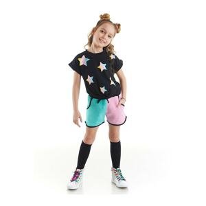 Mushi Colorful Star Girl Kid's Crop Top Black T-shirt Shorts Summer Suit