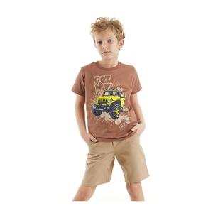 Mushi Jeep Boys Brown T-shirt Gabardine Beige Shorts Summer Suite