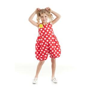 Denokids Red and White Polka Dot 100% Cotton Poplin Girls' Playsuit