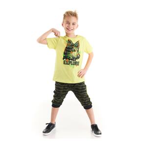 Mushi Explorer Wolf Boy Yellow T-shirt Camouflage Khaki Capri Shorts Set