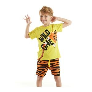 Denokids Wild One Boys' Yellow T-shirt With Tiger Pattern Shorts Set.