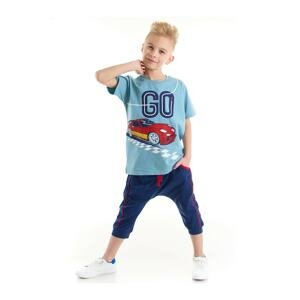 Mushi Boy With Go Car Race Car Blue T-shirt, Navy Blue Capri Shorts Set.