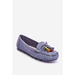 Suede Moccasins With Bow And Fringe Blue Dorine