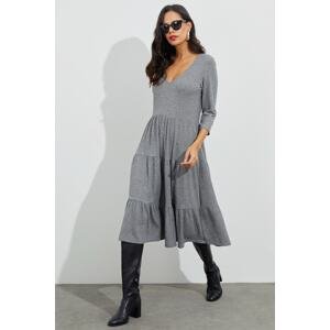 Cool & Sexy Women's Gray V-Neck Knitted Midi Dress