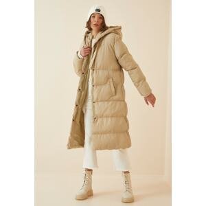 Happiness İstanbul Women's Cream Hooded Oversized Puffy Coat