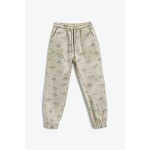 Koton Boys' Dinosaur Print Jogger Pants with Tie Waist and Pocket