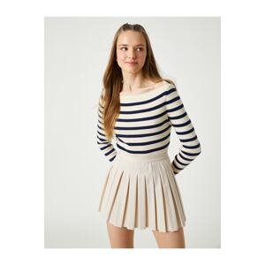Koton Knitwear Sweater Boat Collar Long Sleeve Ribbed