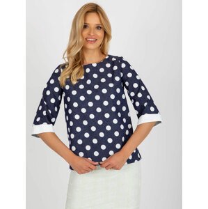 Dark blue polka dot blouse with round neckline