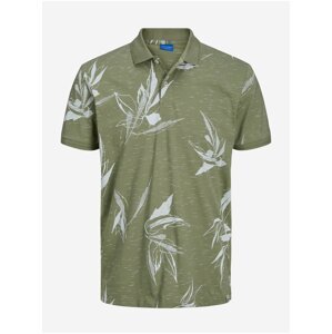 Green Mens Patterned Polo T-Shirt Jack & Jones Rayon - Men