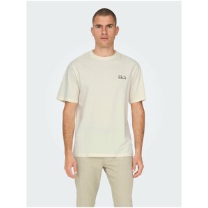 Cream Men's T-Shirt with Printed Back ONLY & SONS Jp - Men
