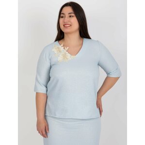 Light blue blouse plus size with short sleeves