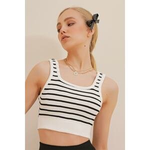 Trend Alaçatı Stili Women's White Striped Striped Summer Crop Knitwear Blouse