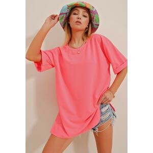 Trend Alaçatı Stili T-Shirt - Pink - Oversize