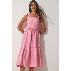 Happiness İstanbul Women's Pink Strap Summer Poplin Dress